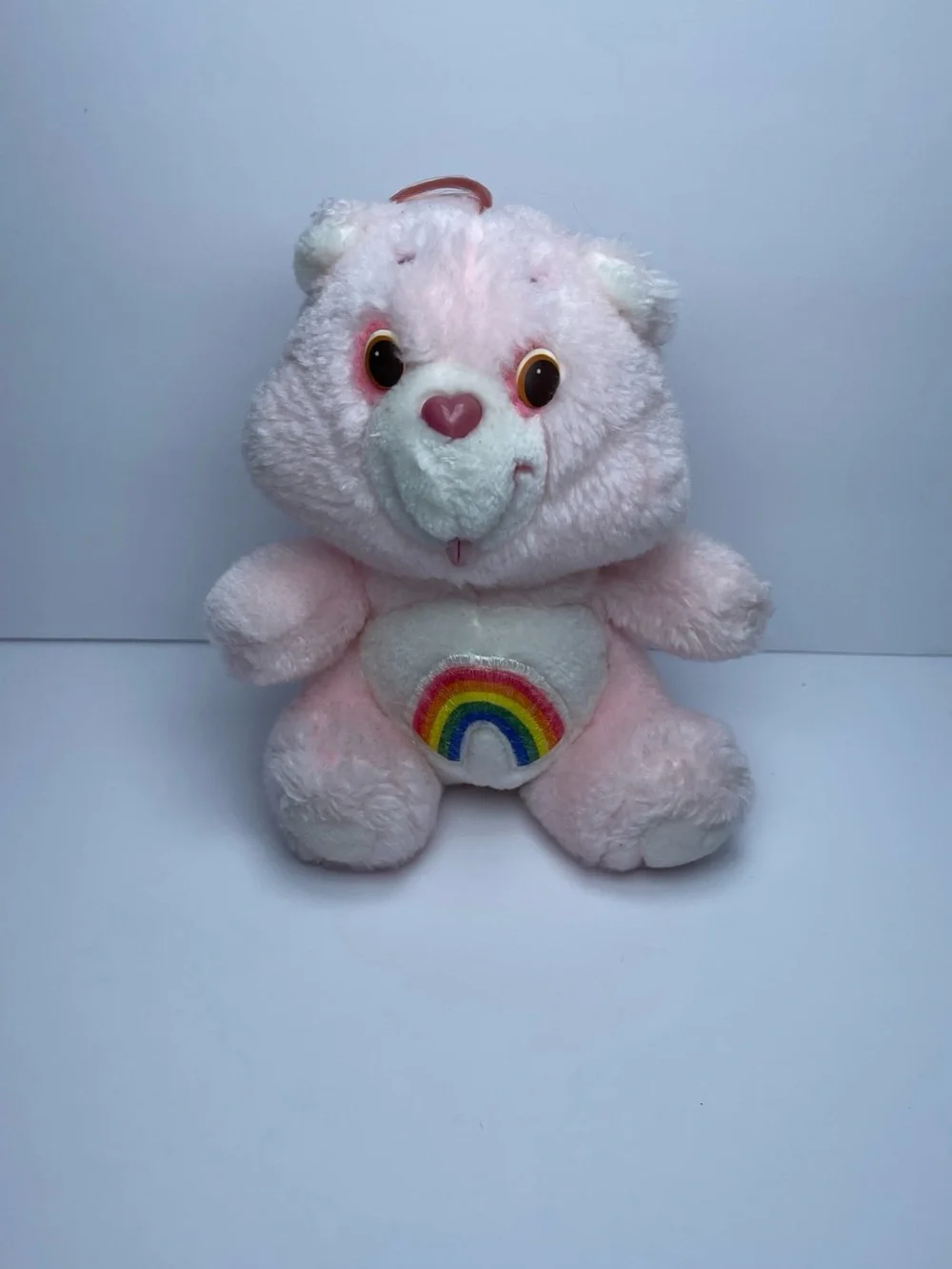 Care Bears Cheer Bear Pink Plush Bear Rainbow Belly 6in Vintage 1983 Bow Loop